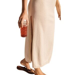 Anthropologie side-slit knit midi skirt cream & metallic gold size XXS NWT
